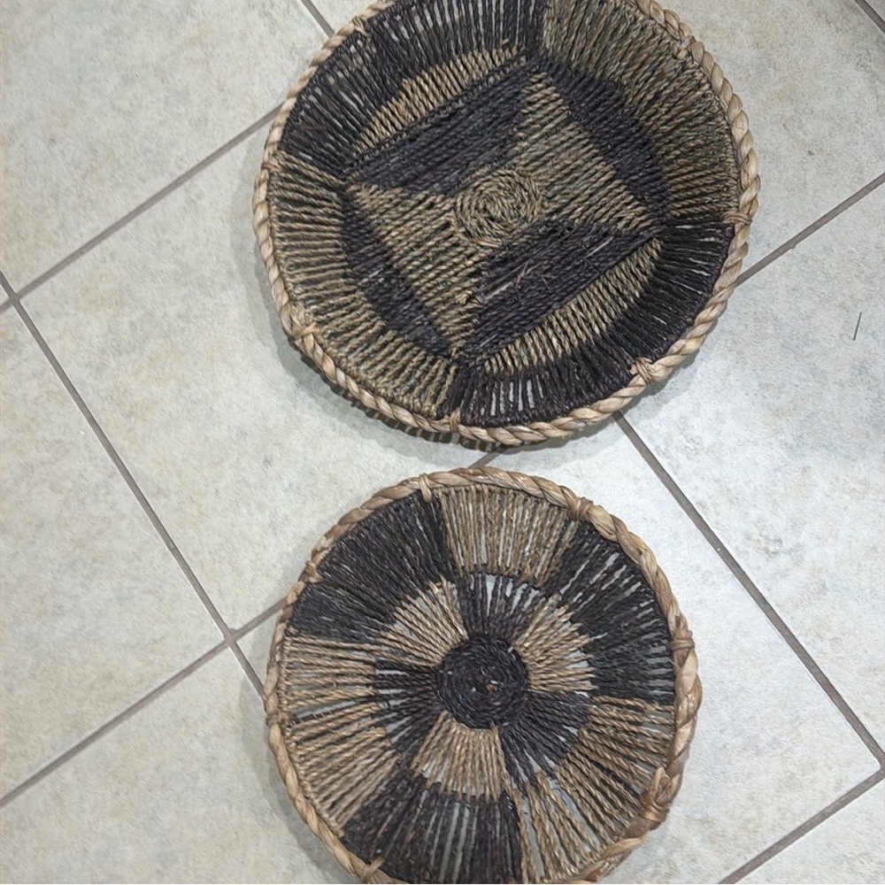 Handwoven Decorative Wall Baskets in Natural and Brown -  14” and 17 1/2”